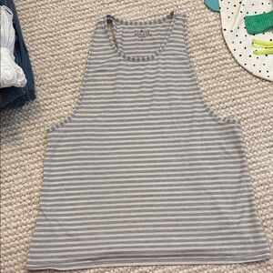 Athleta Light Gray and White Striped Sleeveless Top